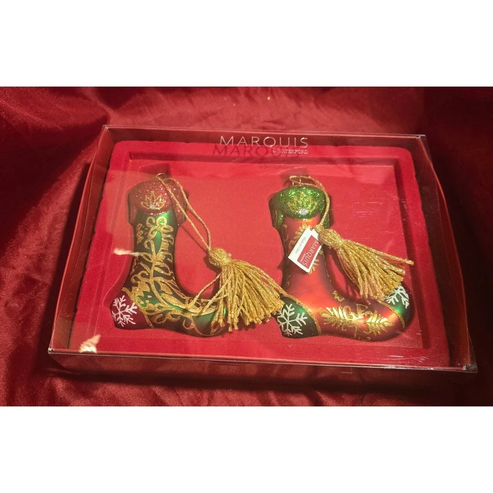 Marquis by Waterford Christmas Stockings Set of 2 Glass Ornaments 155195